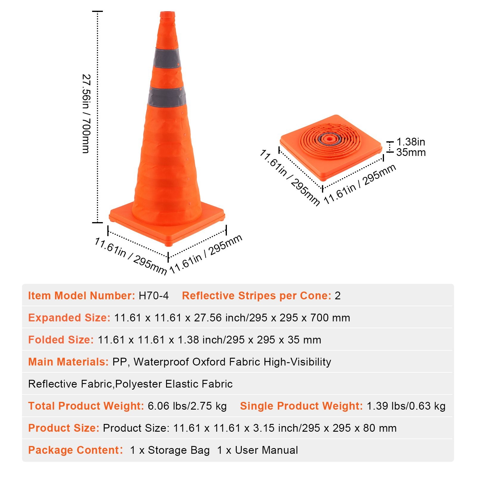 VEVOR Collapsible Traffic Cones with Reflective Collars