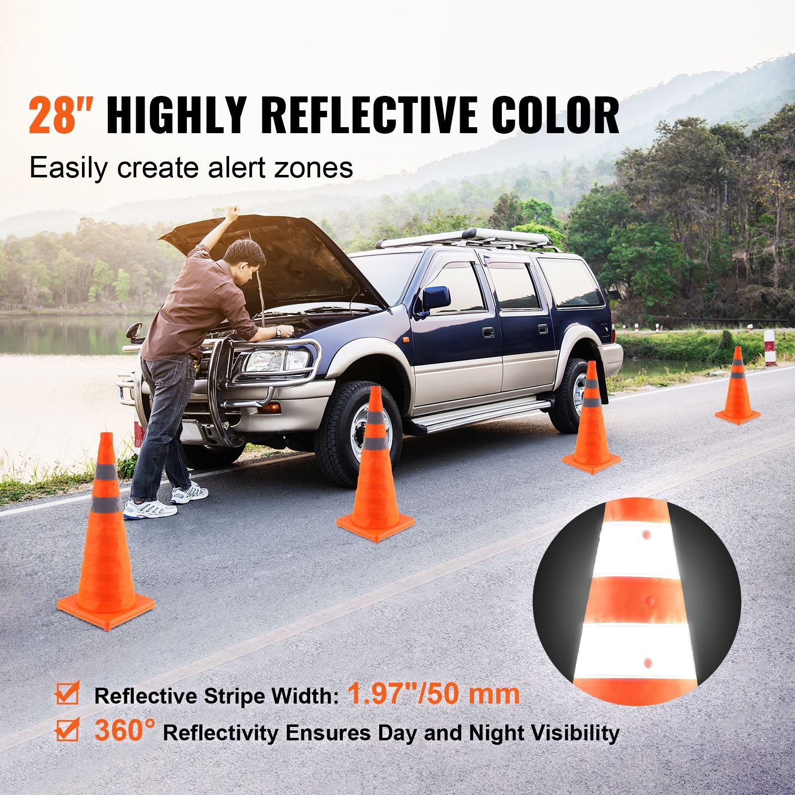 VEVOR Collapsible Traffic Cones with Reflective Collars