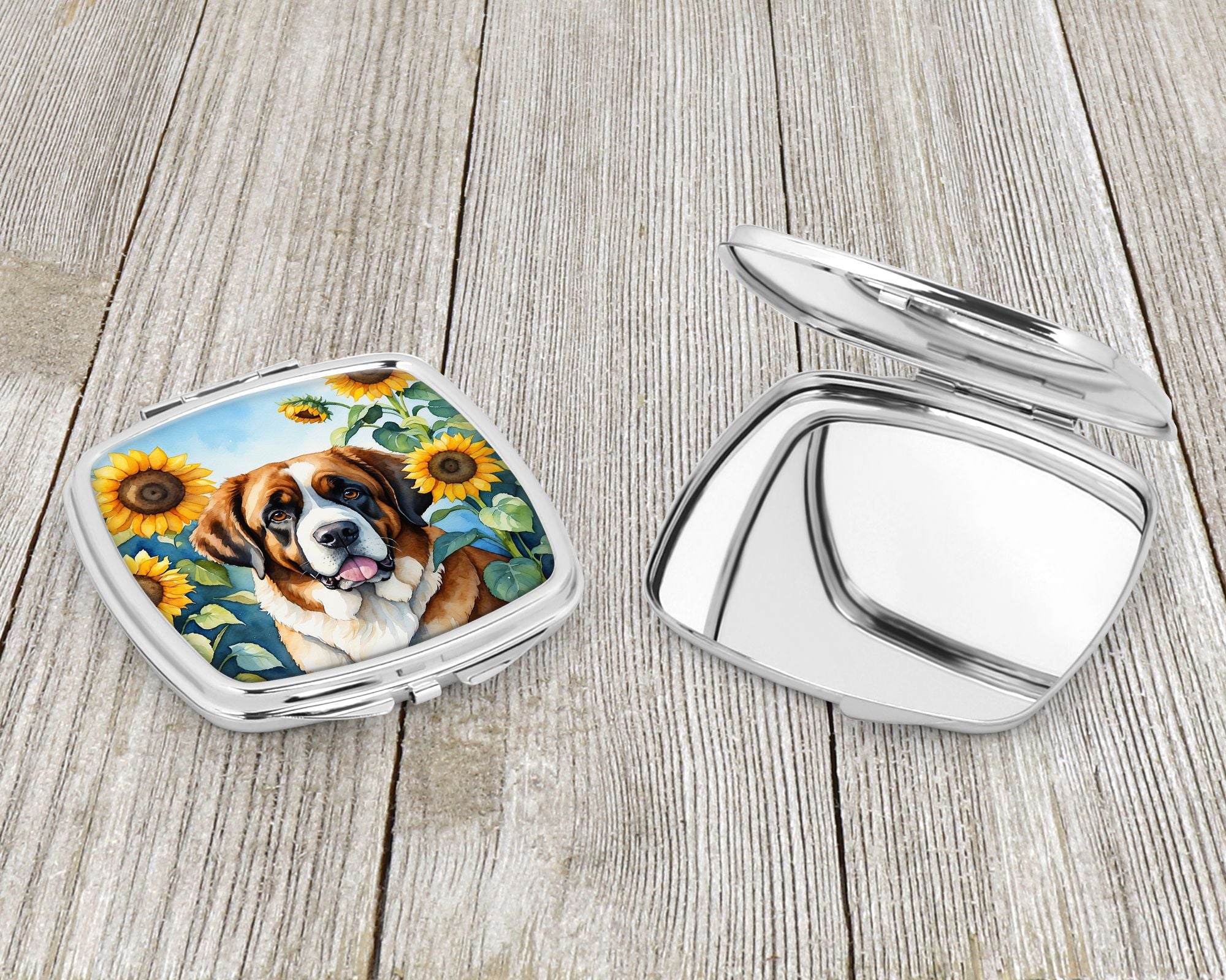 Decorative Sunflower Compact Mirror - Travel Makeup Mirror for On-the-Go