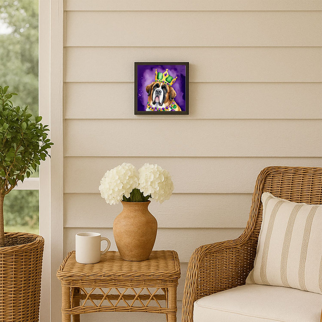 Saint Bernard King of Mardi Gras Framed Wall Art