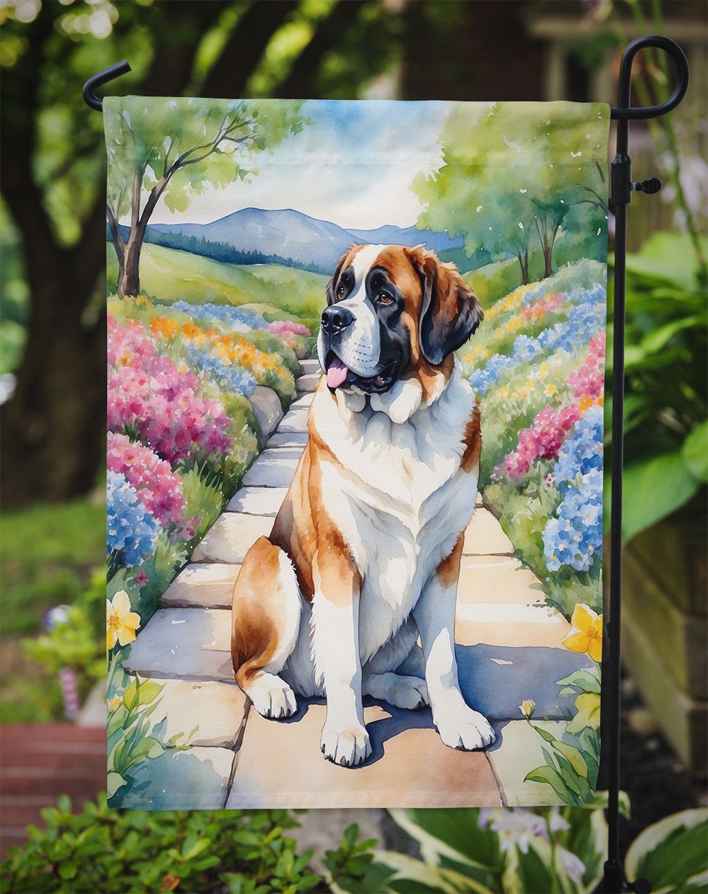 Vibrant Saint Bernard Garden Flag – Double-Sided Outdoor Decor
