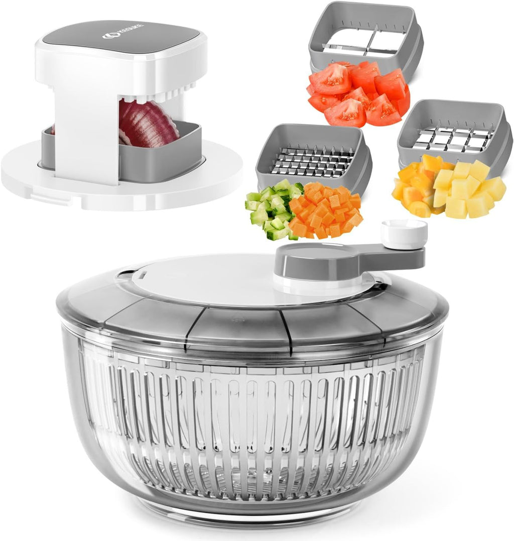 Salad Spinner and Vegetable Chopper Set with Three Blades