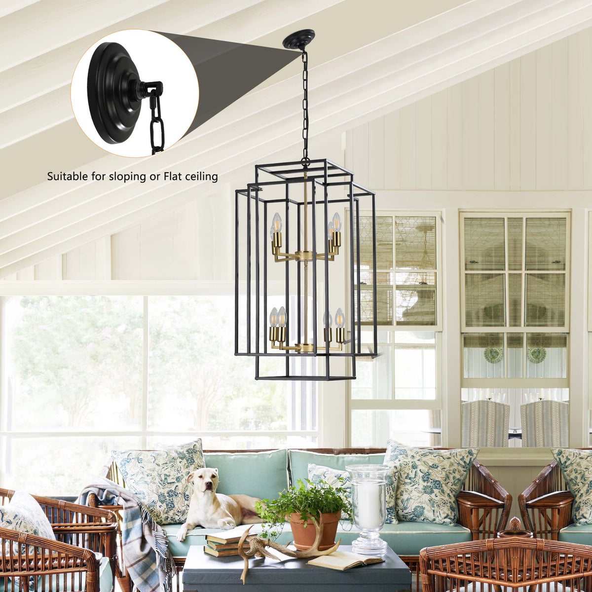Black and Gold Geometric Pendant Chandelier