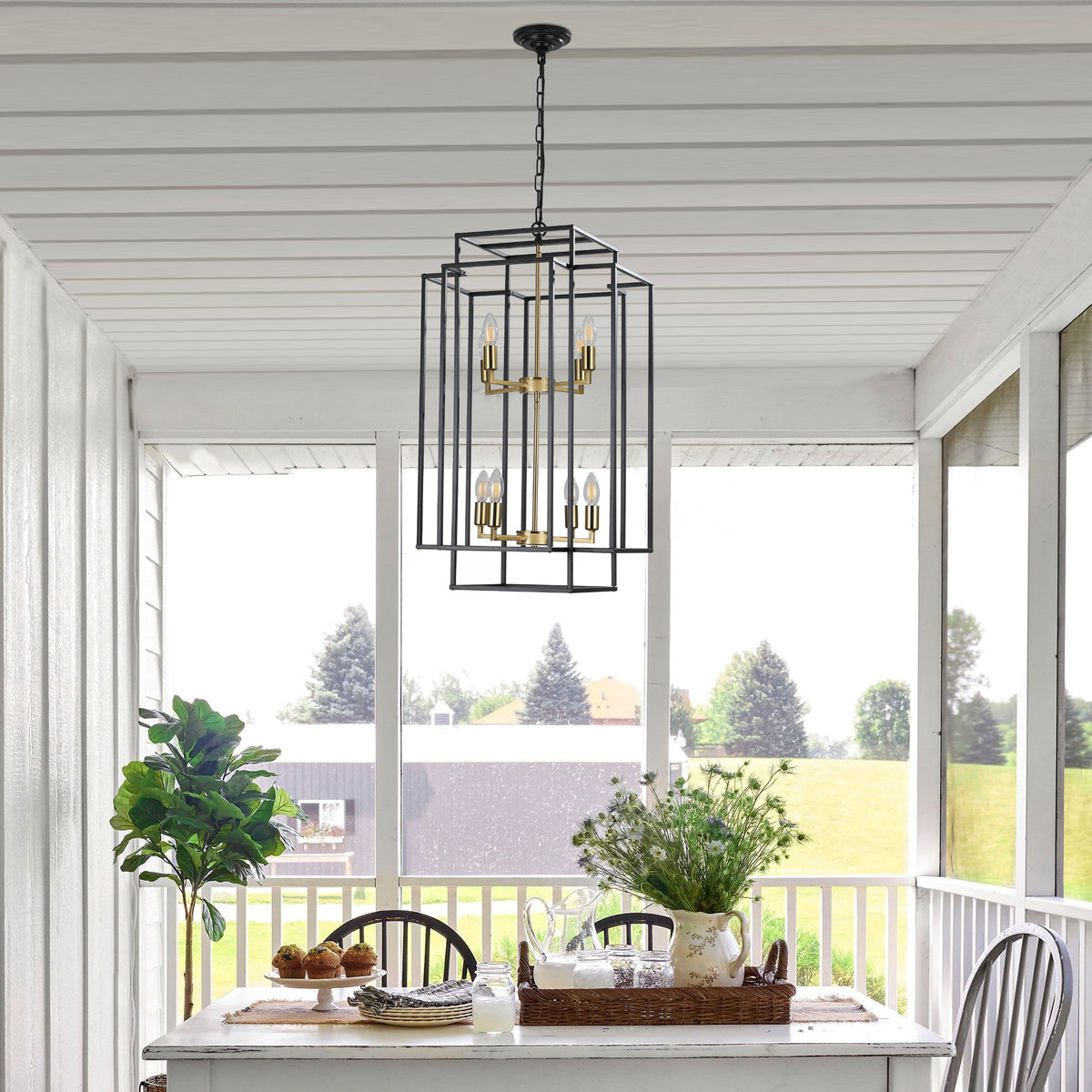 Black and Gold Geometric Pendant Chandelier