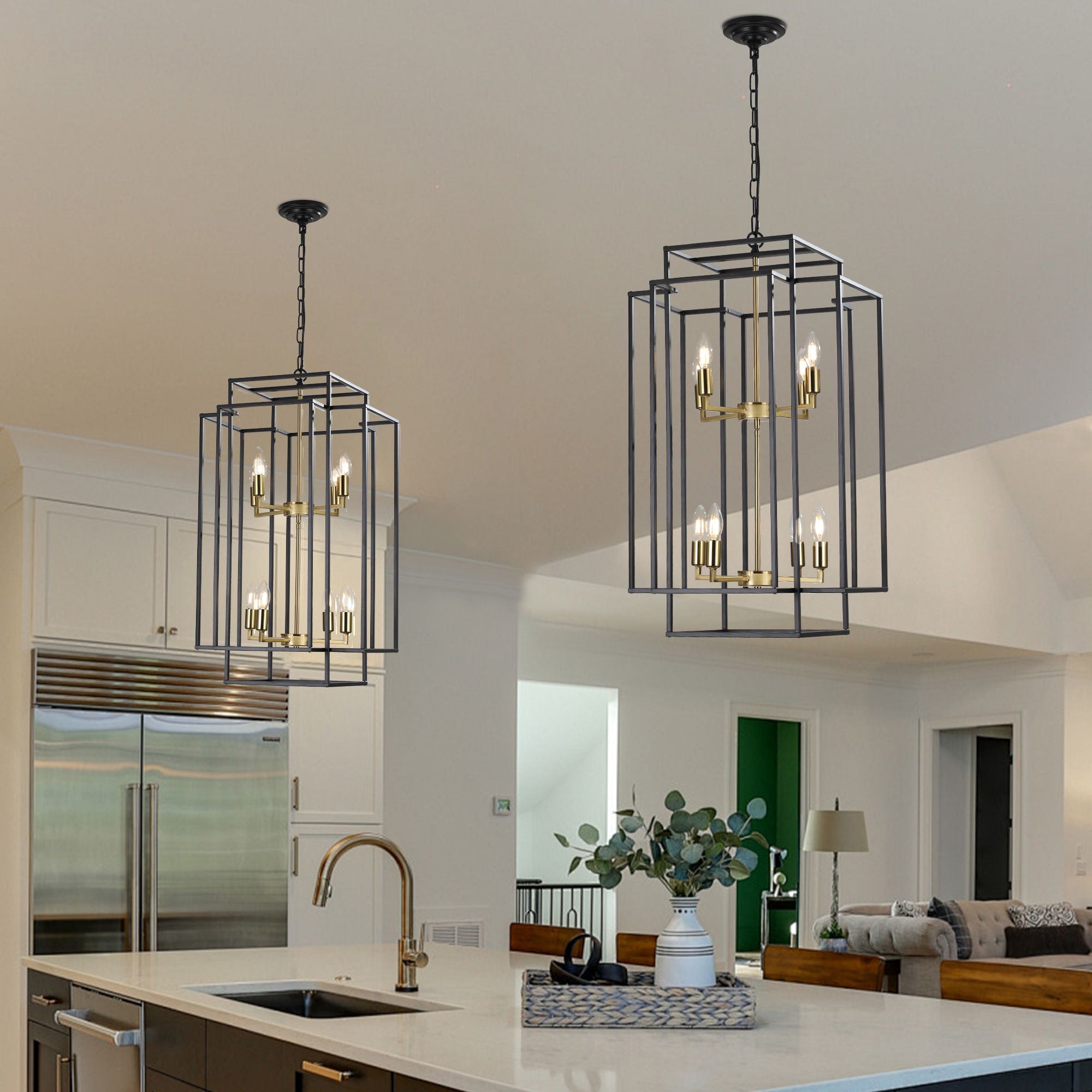 Black and Gold Geometric Pendant Chandelier