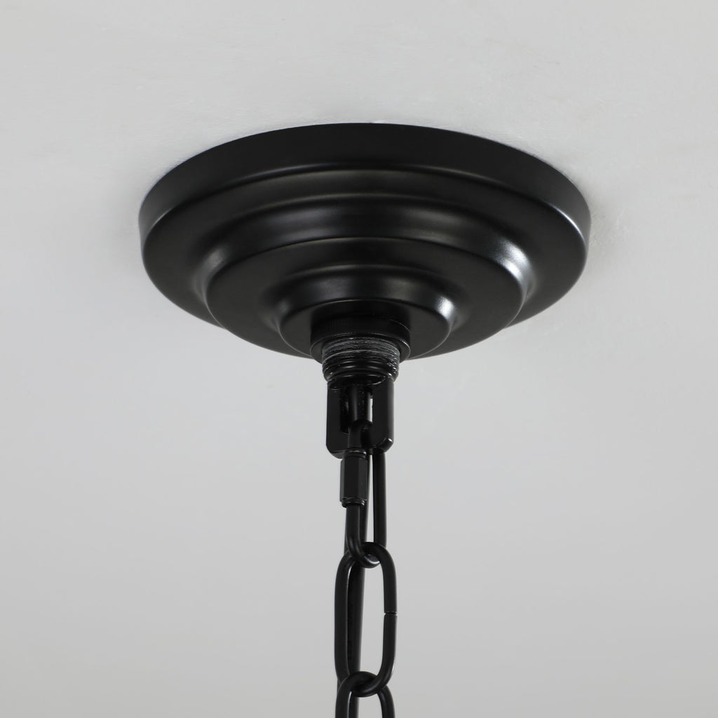 Black and Chrome Geometric Eight-Light Chandelier