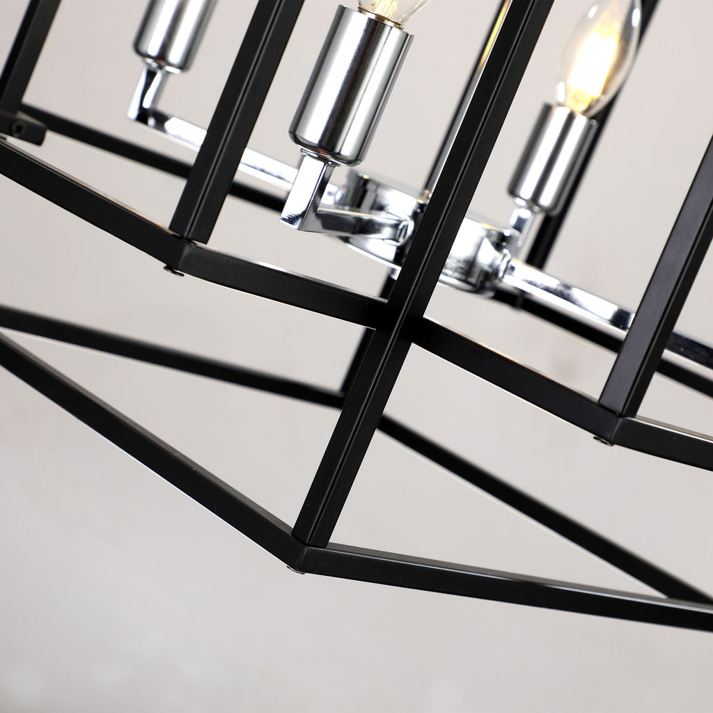 Black and Chrome Geometric Eight-Light Chandelier