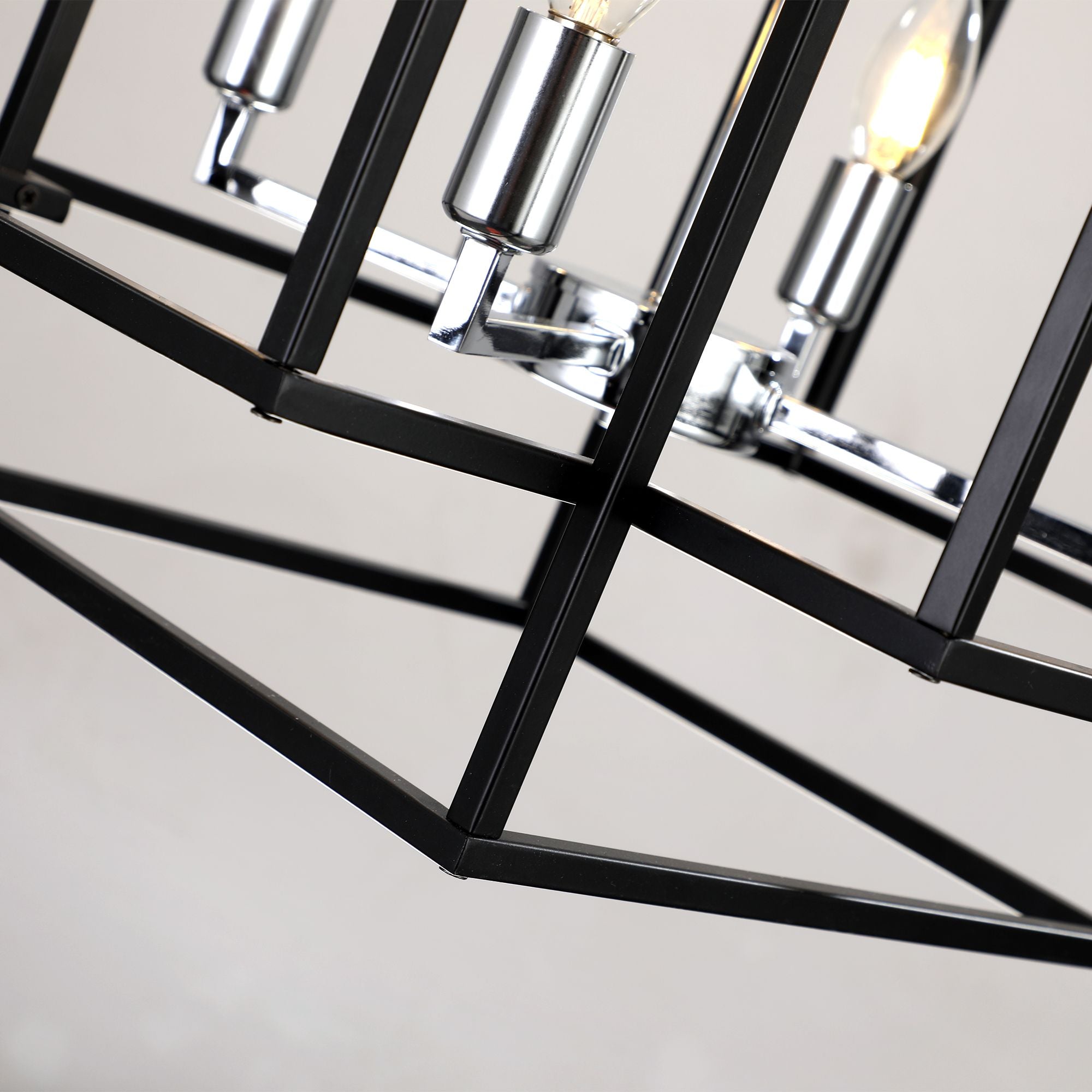 Black and Chrome Geometric Eight-Light Chandelier