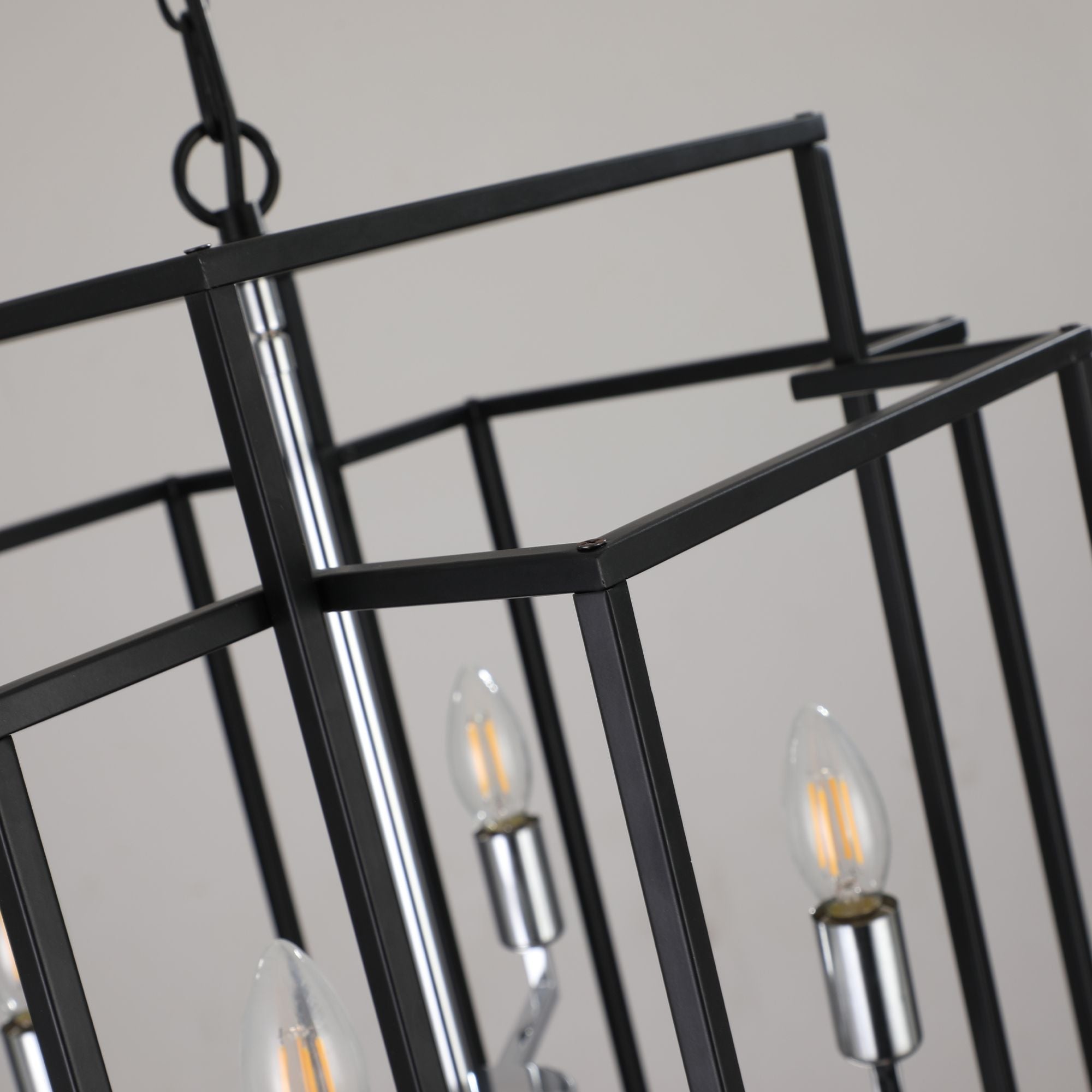 Black and Chrome Geometric Eight-Light Chandelier
