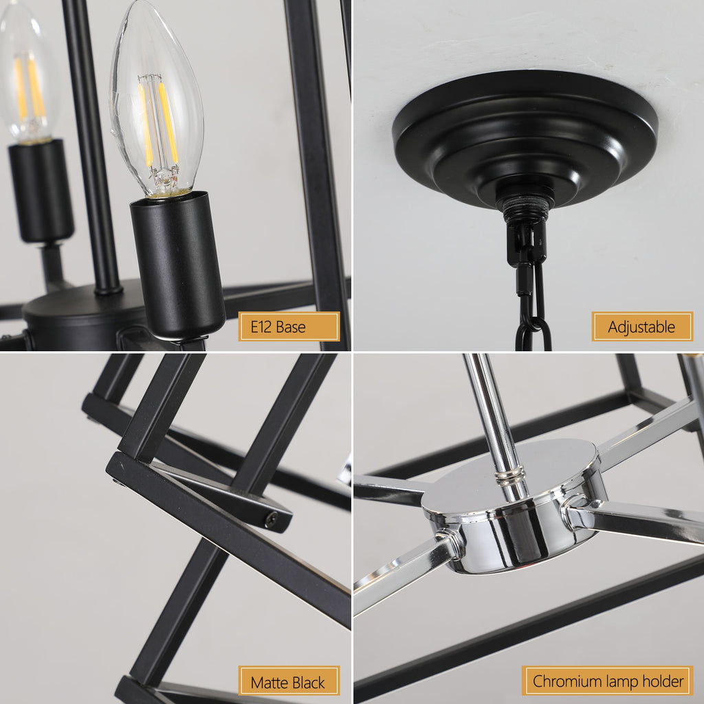 Black and Chrome Geometric Eight-Light Chandelier
