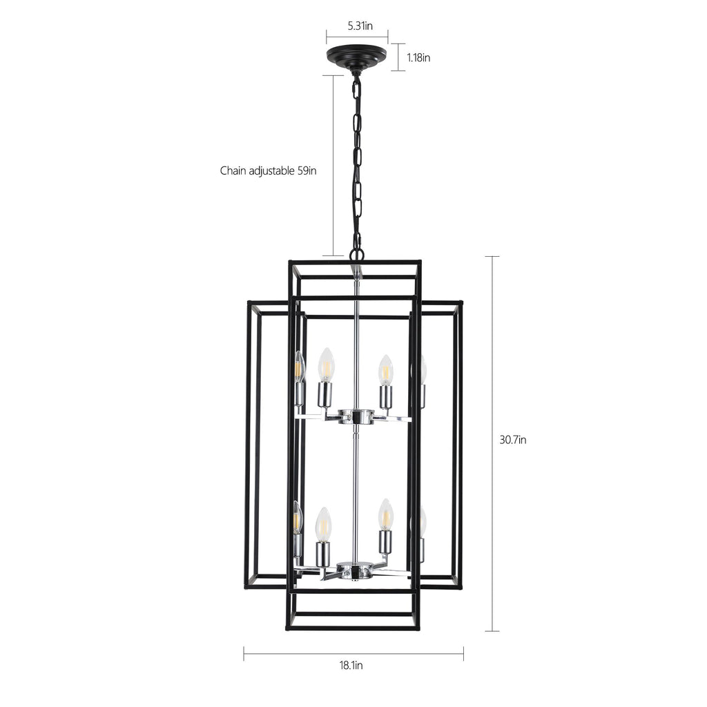 Black and Chrome Geometric Eight-Light Chandelier