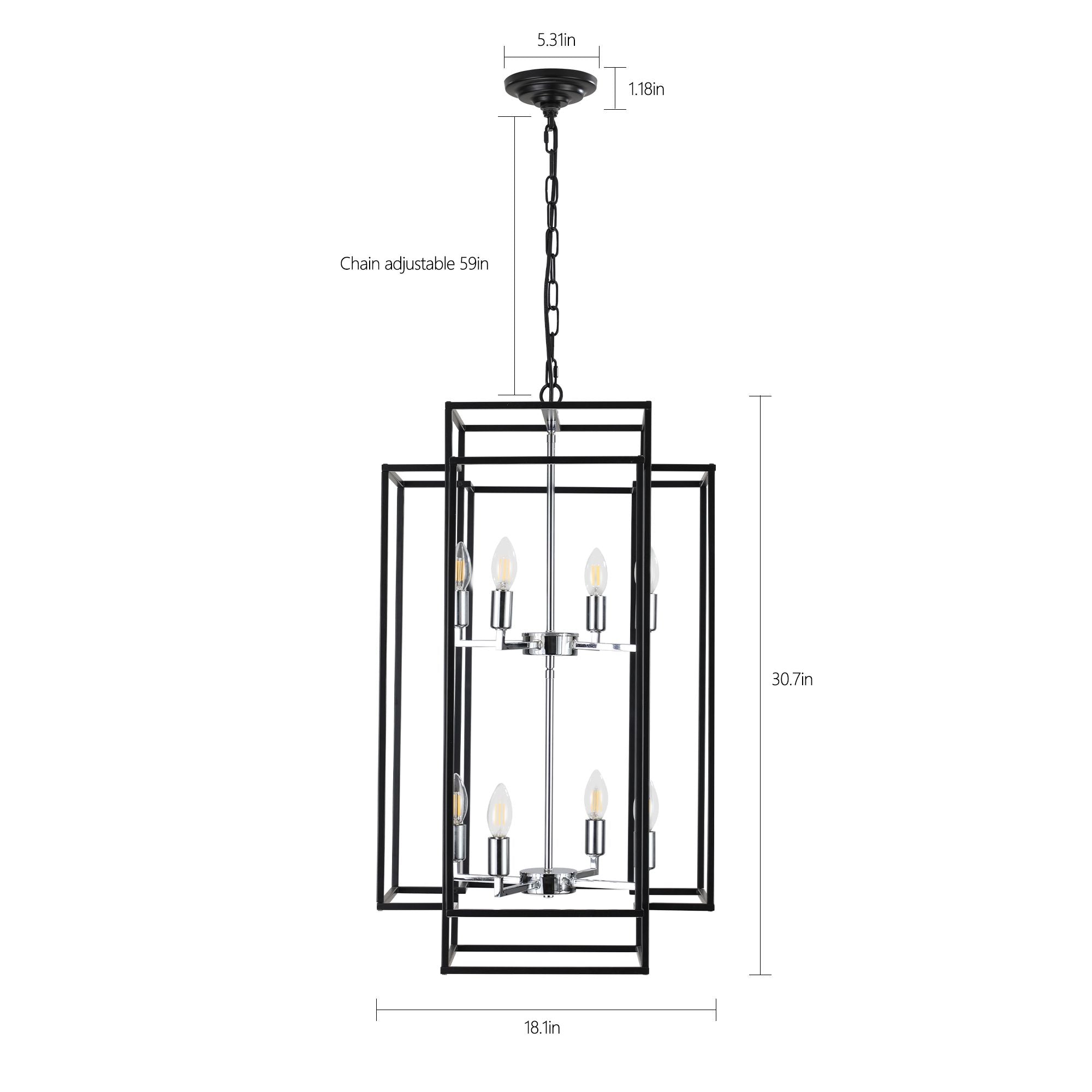 Black and Chrome Geometric Eight-Light Chandelier