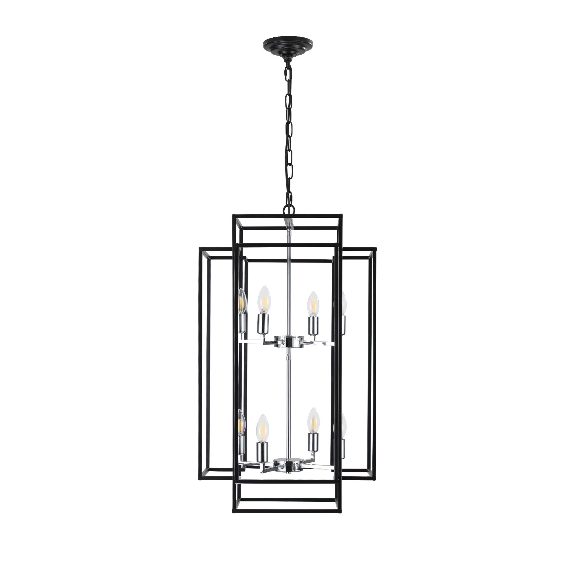 Black and Chrome Geometric Eight-Light Chandelier