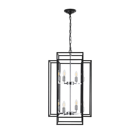 Black and Chrome Geometric Eight-Light Chandelier