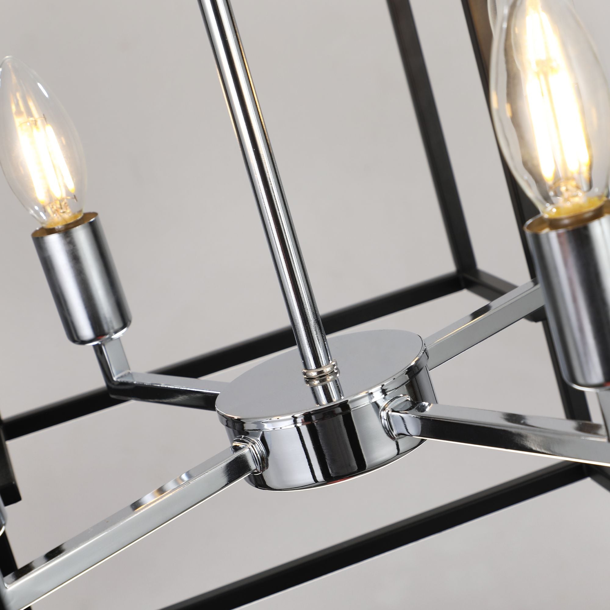 Black and Chrome Geometric Eight-Light Chandelier