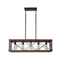 Red Wood Industrial Farmhouse Rectangle Pendant Light – 5-Light Chandelier