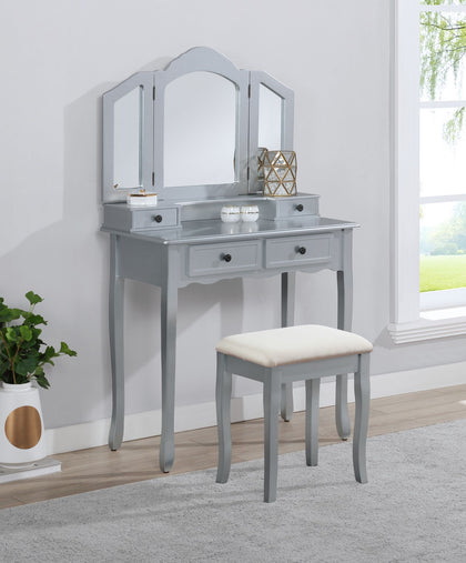 Sanlo Silver Wooden Vanity Table and Stool Set with Mirror