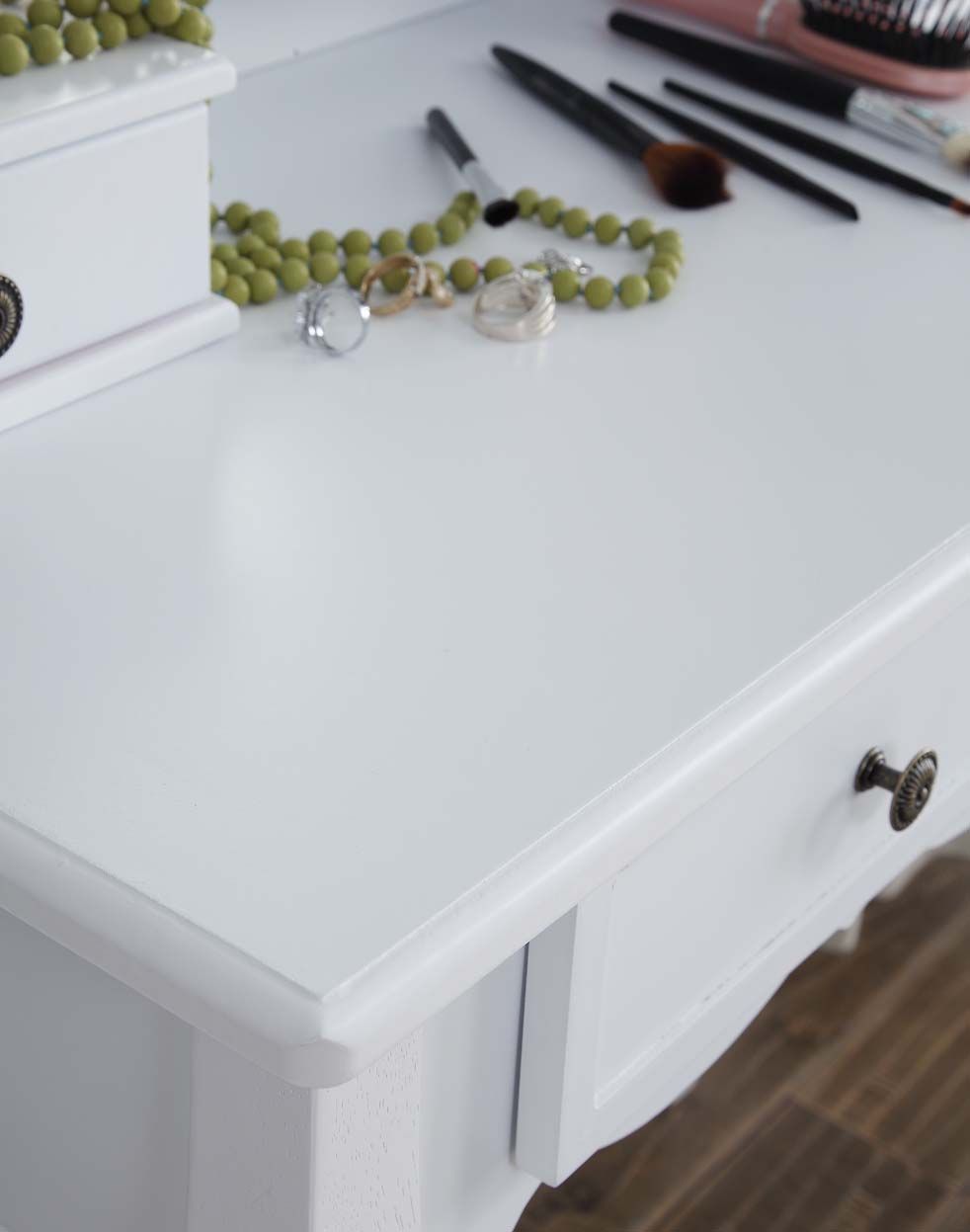 Sanlo Antique White Vanity, Mirror and Bench Set