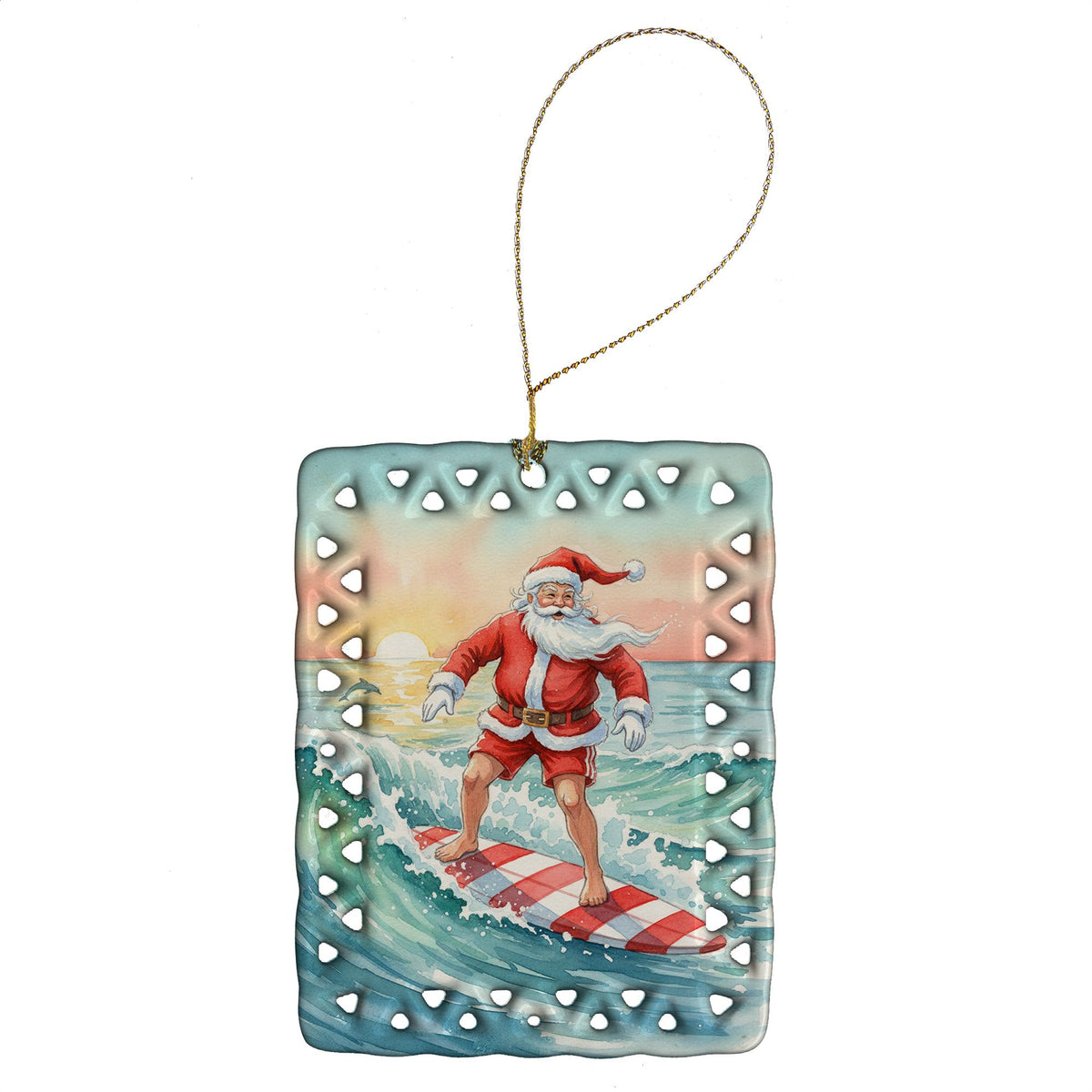 Surfing Santa Claus Personalized Christmas Ornament