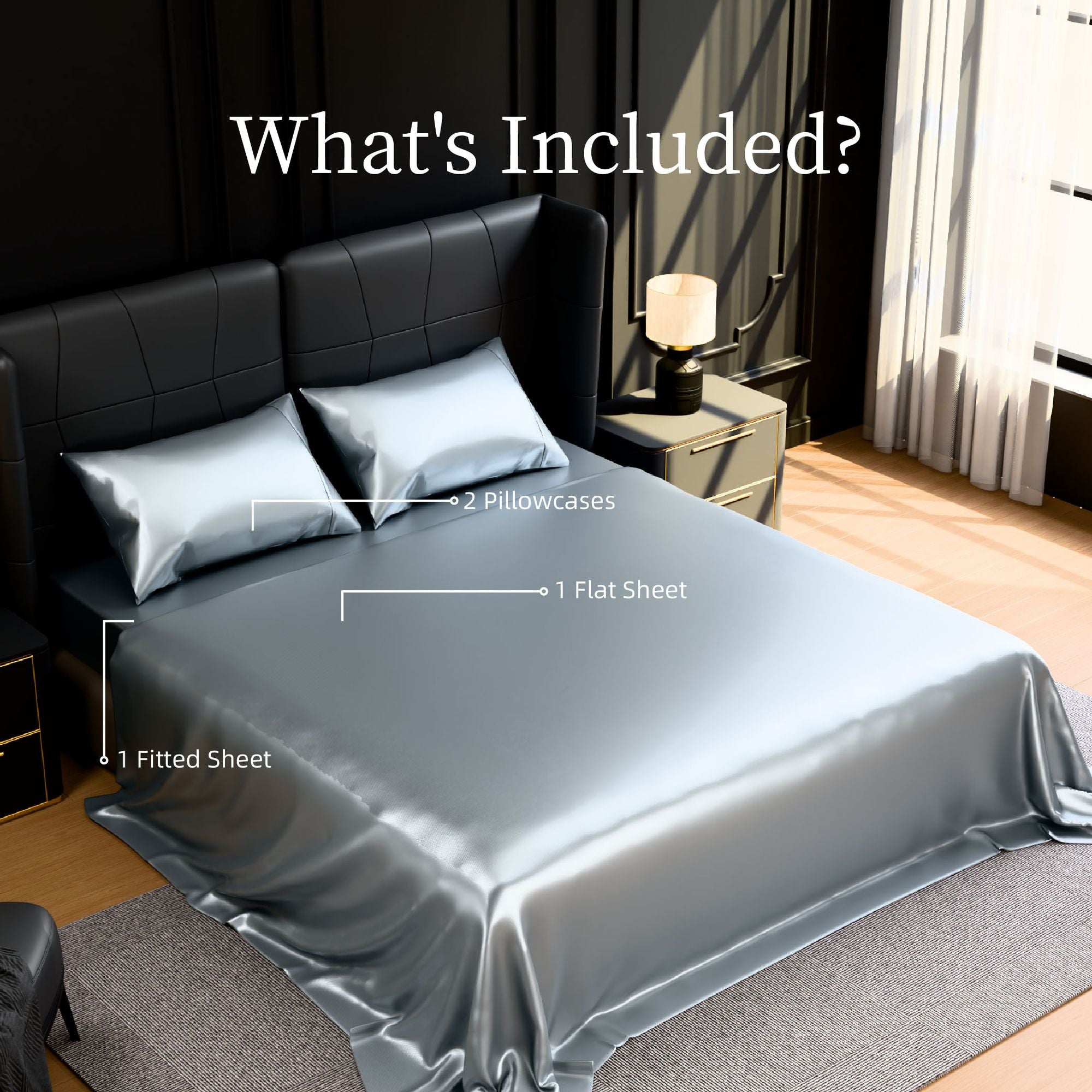 Hotel-Quality Silky Satin Queen Sheet Set – 4 Pieces with Deep Pocket