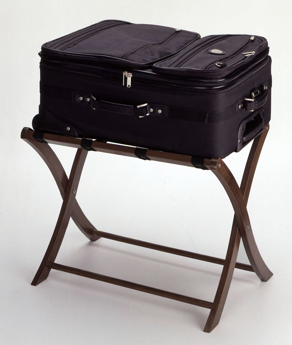 Scarlett Folding Luggage Rack with Curved Walnut Finish