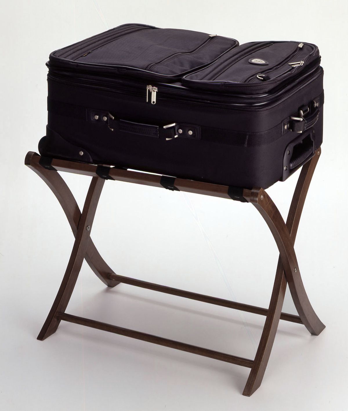 Scarlett Folding Luggage Rack with Curved Walnut Finish