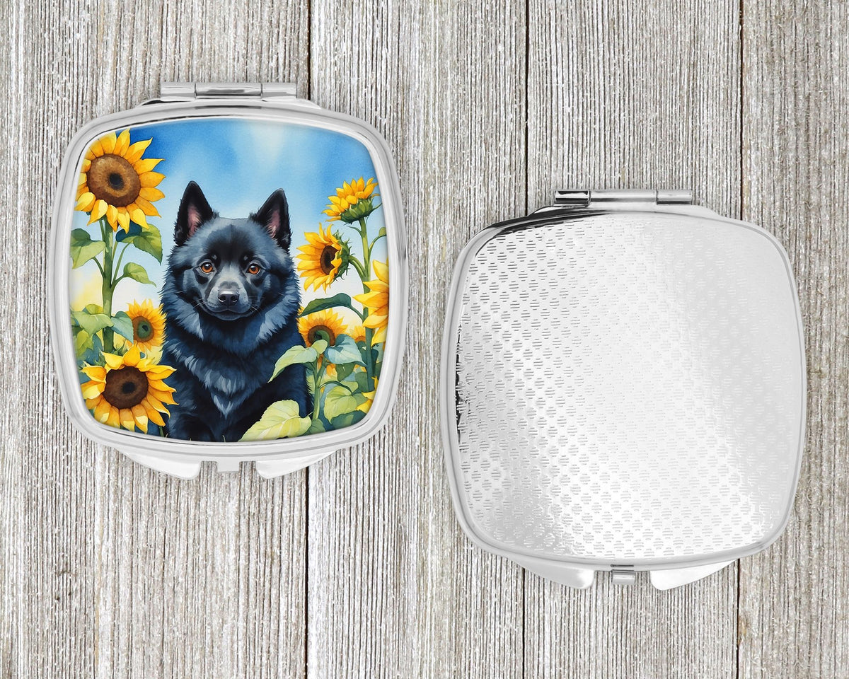 Schipperke in Sunflowers Folding Compact Mirror