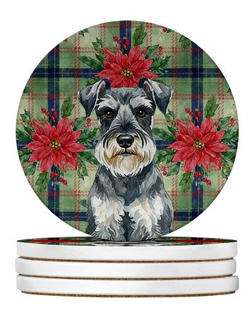 Schnauzer Christmas Poinsettias Coaster Set
