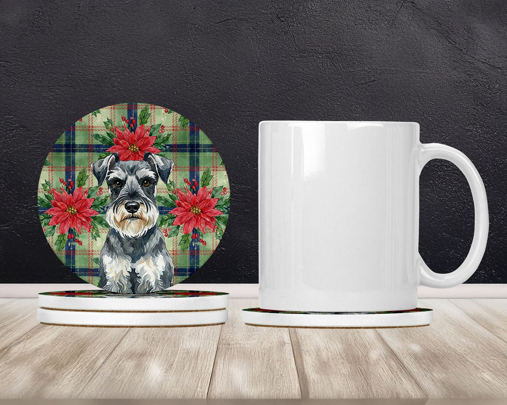 Schnauzer Christmas Poinsettias Coaster Set