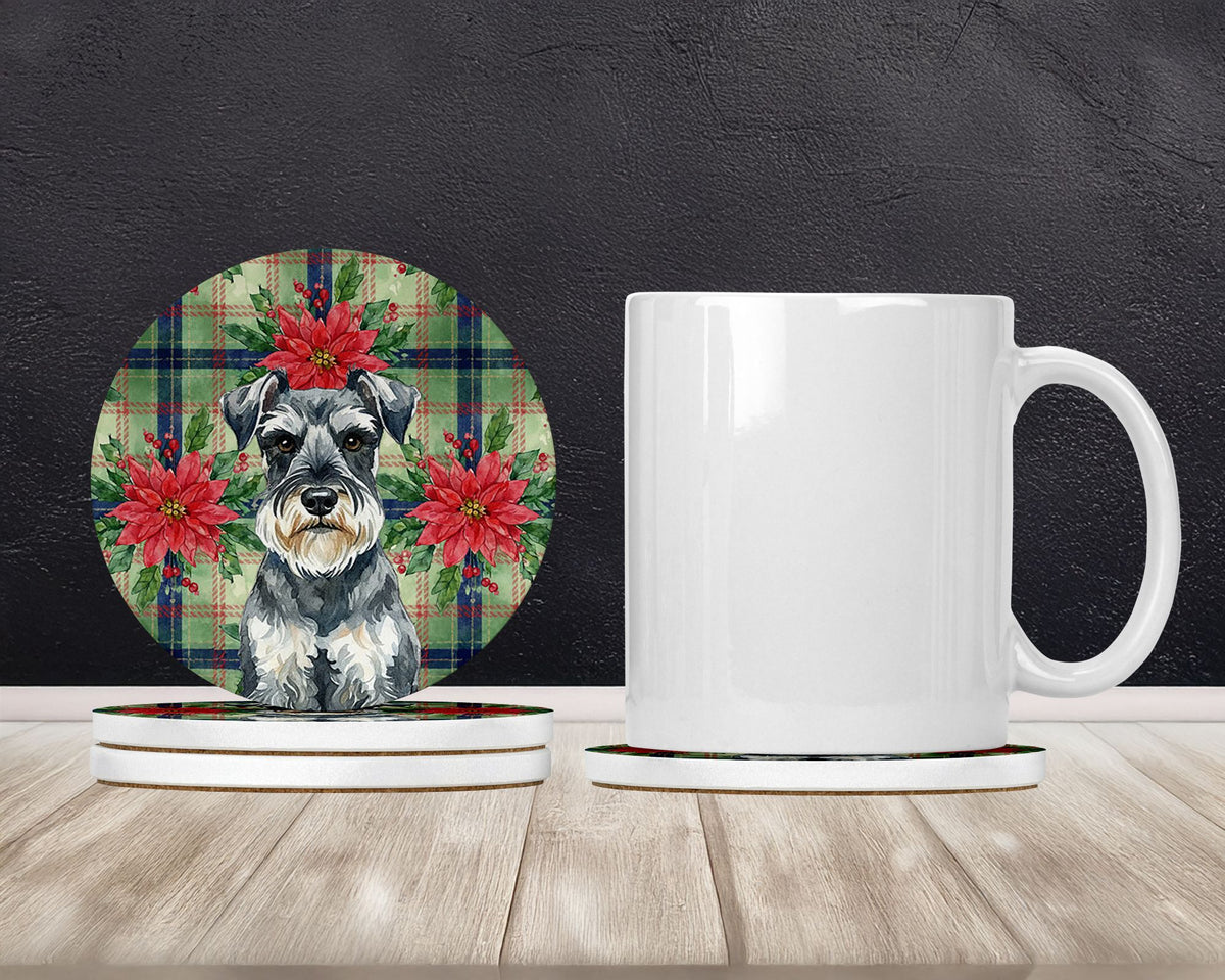 Schnauzer Christmas Poinsettias Coaster Set