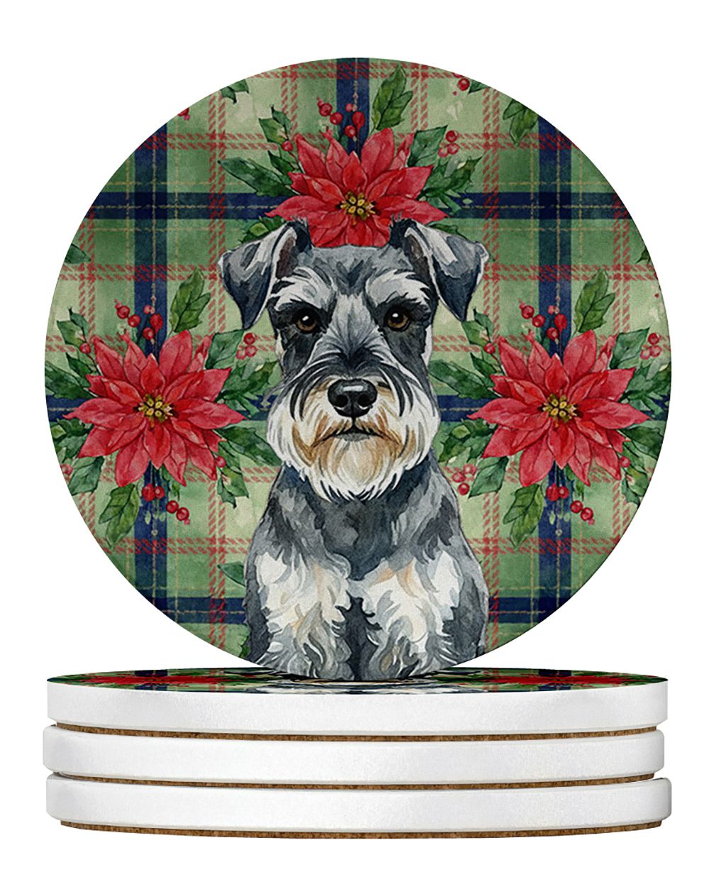 Schnauzer Christmas Poinsettias Coaster Set