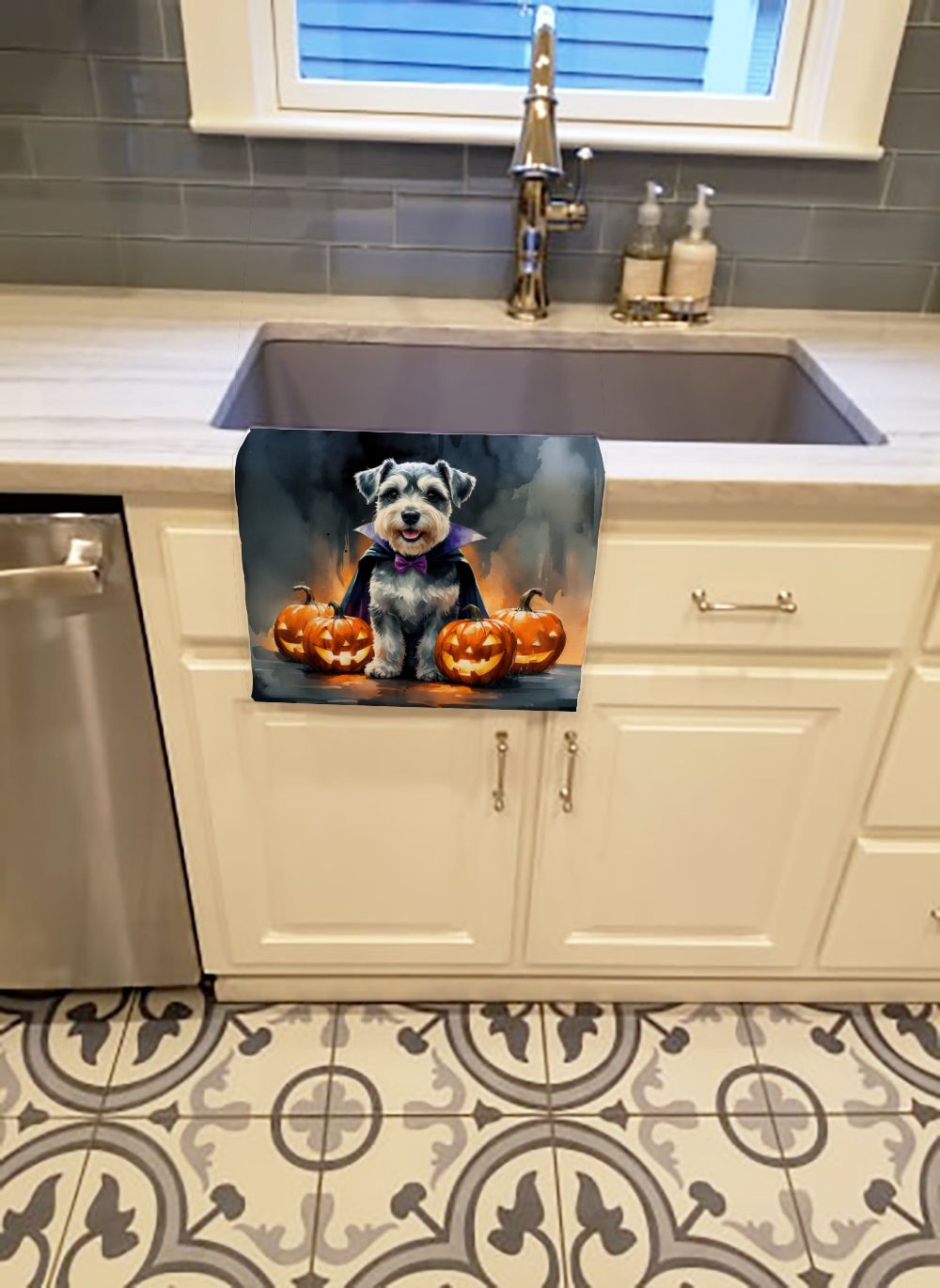Schnauzer Puppy Halloween Kitchen Towel