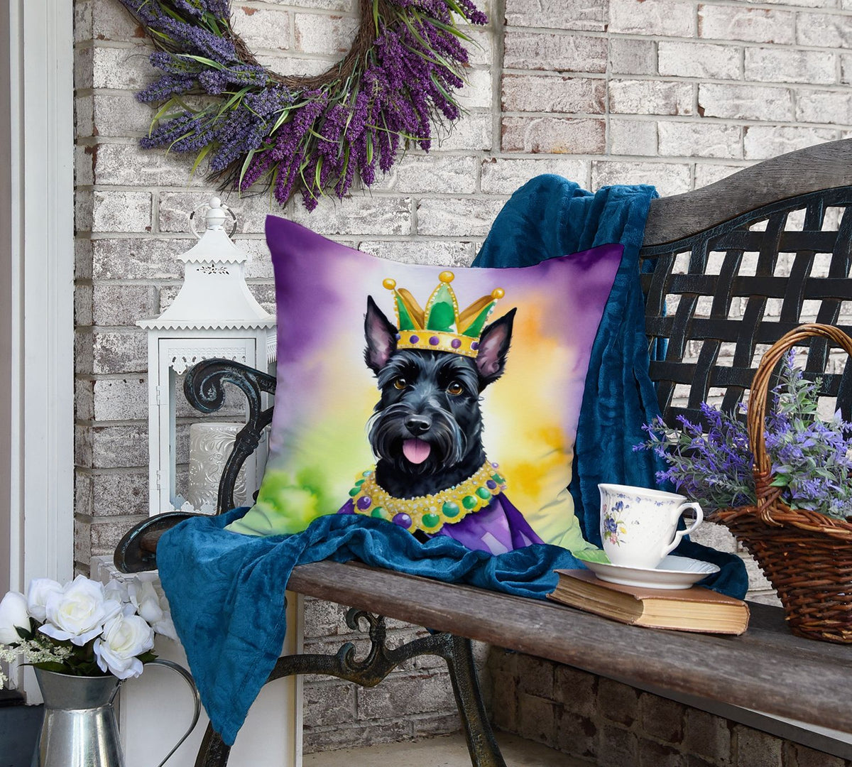 Scottish Terrier King of Mardi Gras Throw Pillow