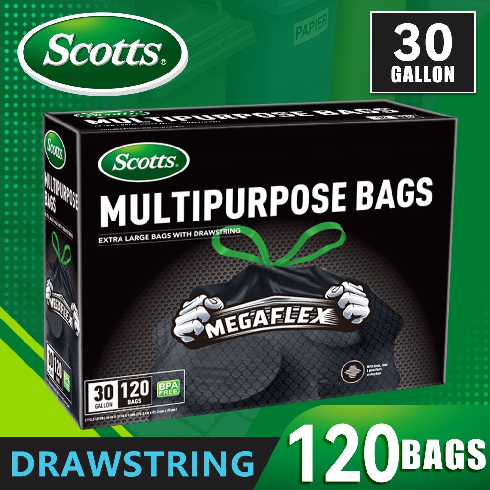 Scotts 120-Count Black Large Drawstring Garbage Bags for Kitchen & Multi-Purpose Use
