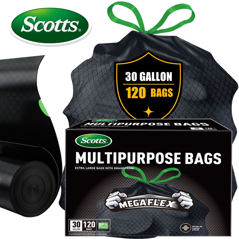 Scotts 120-Count Black Large Drawstring Garbage Bags for Kitchen & Multi-Purpose Use