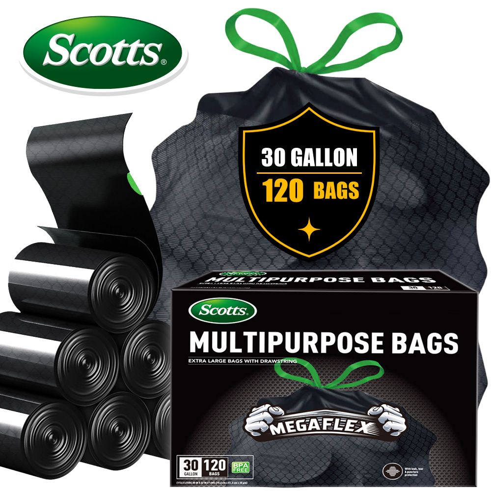 Scotts 120-Count Black Large Drawstring Garbage Bags for Kitchen & Multi-Purpose Use