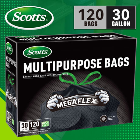 Scotts 120-Count Black Large Drawstring Garbage Bags for Kitchen & Multi-Purpose Use