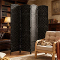 Elegant Wicker Room Divider with Arched Top – 4-Panel Folding Privacy Screen