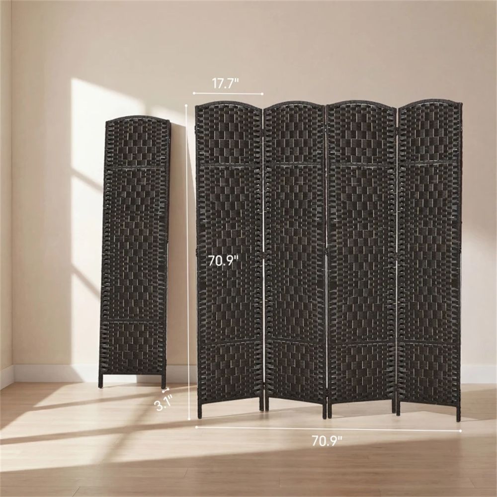 Elegant Wicker Room Divider with Arched Top – 4-Panel Folding Privacy Screen