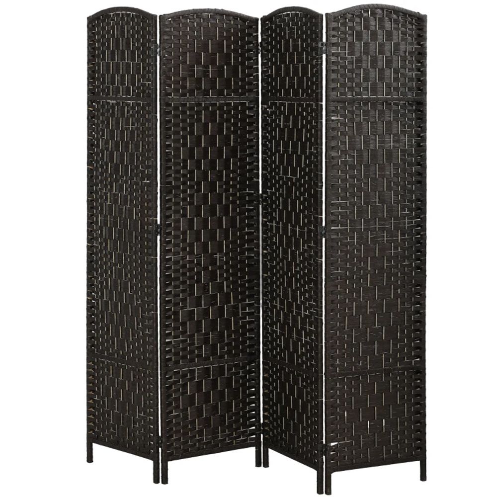 Elegant Wicker Room Divider with Arched Top – 4-Panel Folding Privacy Screen