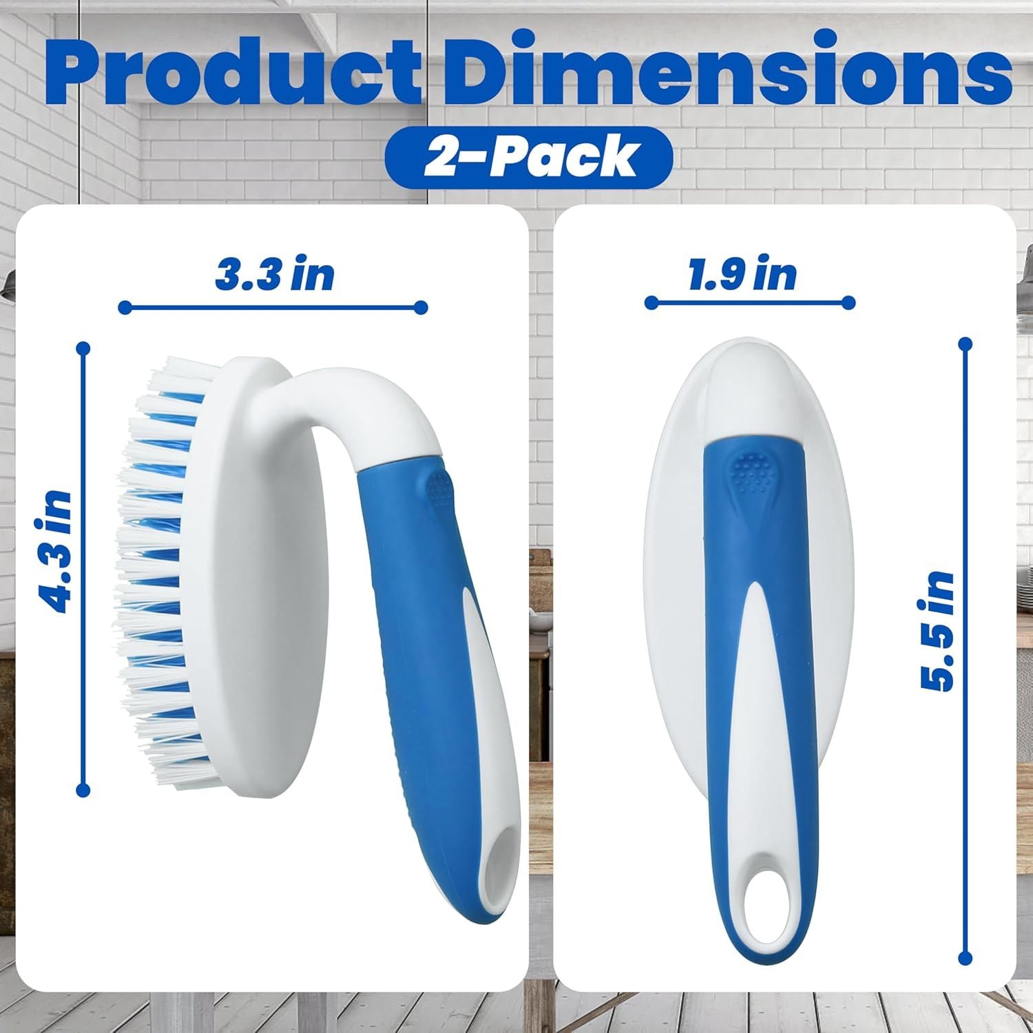 2-Pack Scrub Brushes with Stiff Bristles for All-Purpose Cleaning