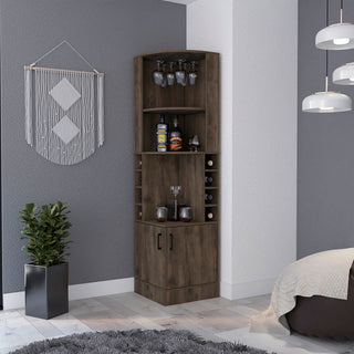 Seattle Corner Bar Cabinet with Bottle and Glass Storage