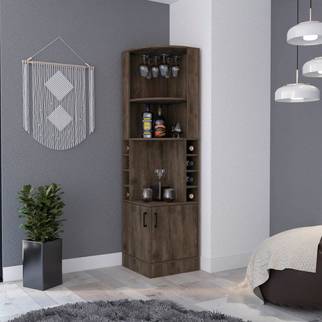 Seattle Corner Bar Cabinet with Bottle and Glass Storage