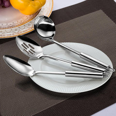 3-Piece Silver Stainless Steel Serving Utensils Set for Parties and Buffet
