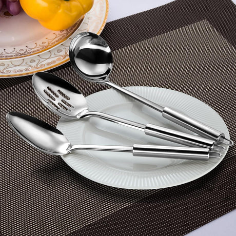 3-Piece Silver Stainless Steel Serving Utensils Set for Parties and Buffet
