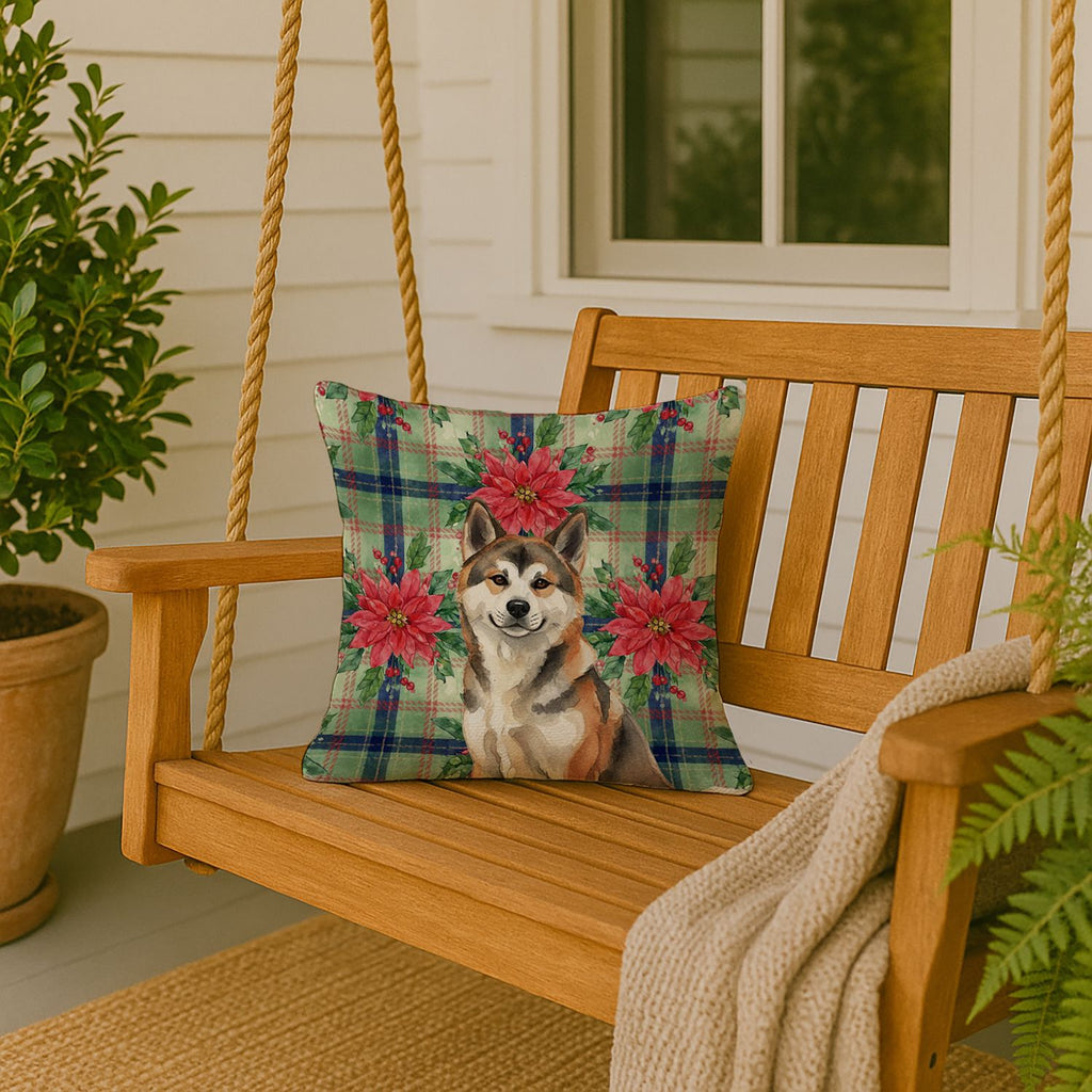 Sesame Akita Christmas Poinsettia Accent Pillow