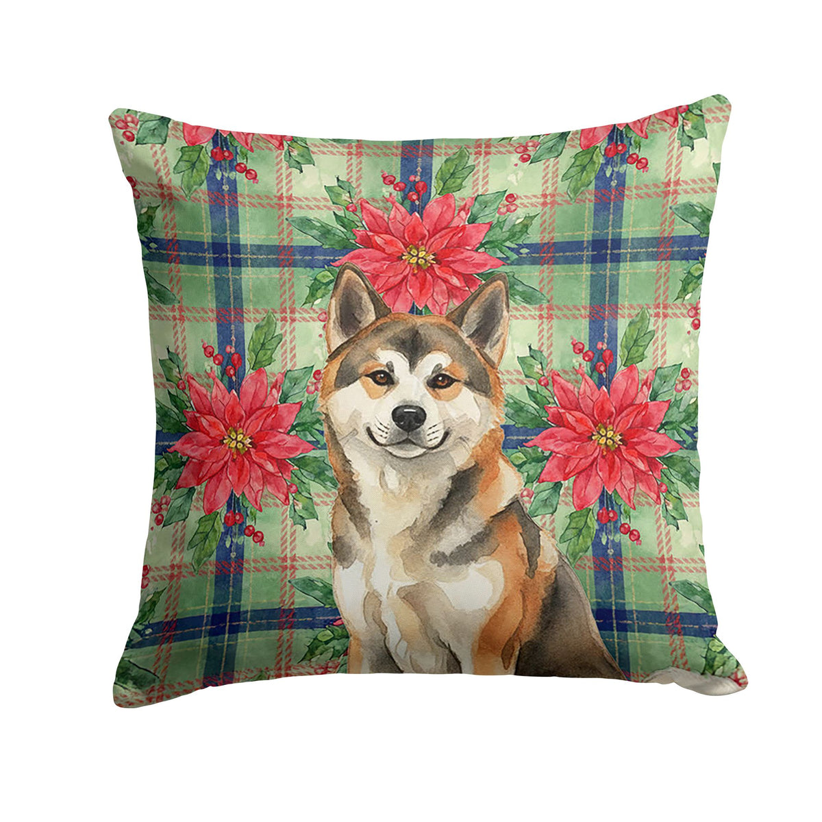 Sesame Akita Christmas Poinsettia Accent Pillow
