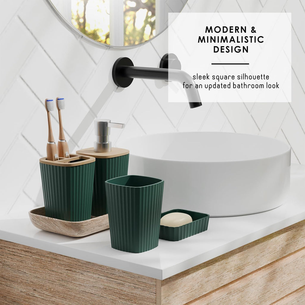 6-Piece Hunter Green Bathroom Accessories Set with Rugs and Shower Caddy