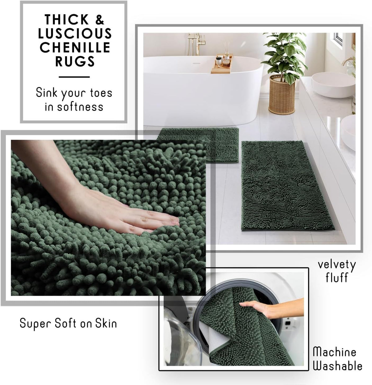 6-Piece Hunter Green Bathroom Accessories Set with Rugs and Shower Caddy