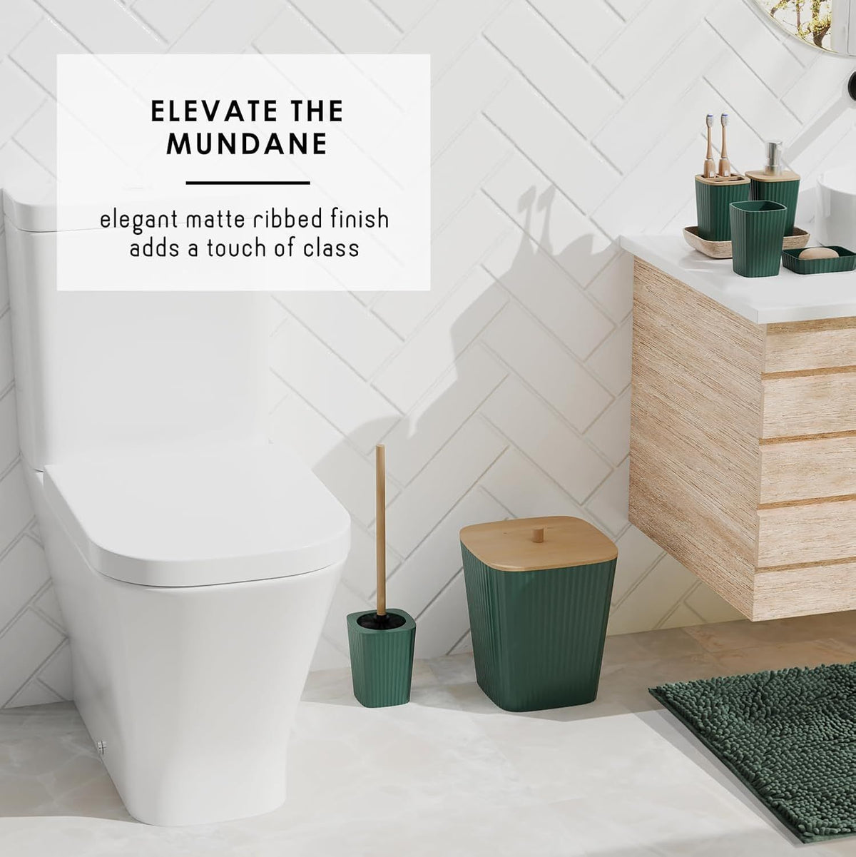 6-Piece Hunter Green Bathroom Accessories Set with Rugs and Shower Caddy